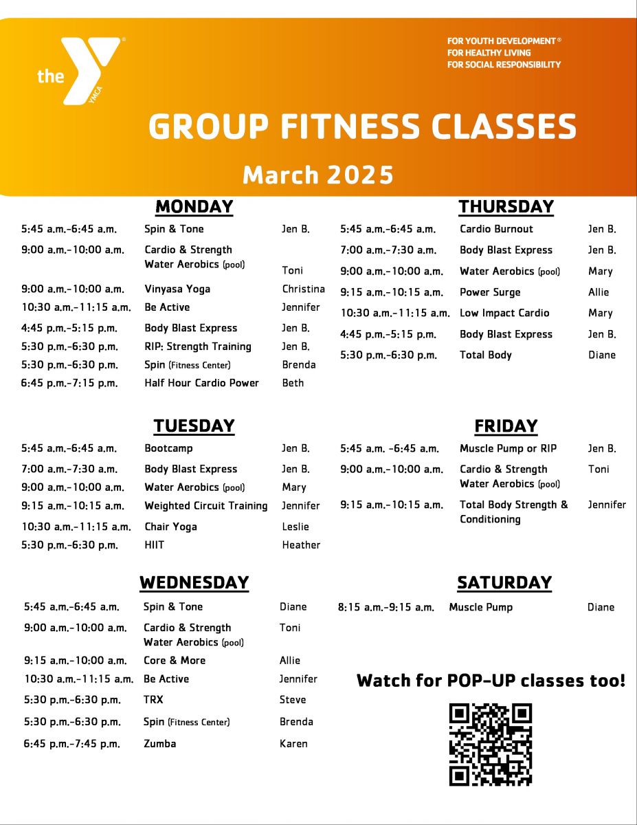 Superior YMCA hot tub, lap, and recreational pool schedules